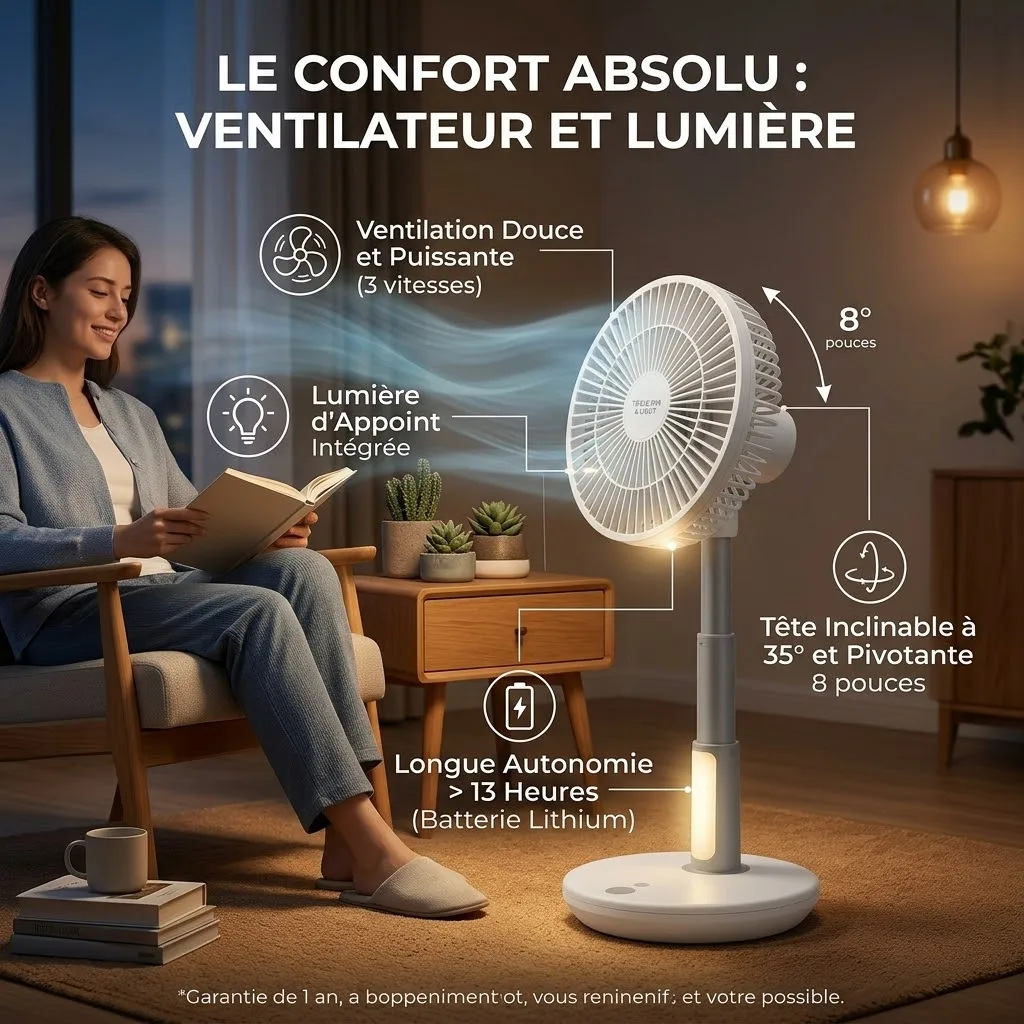 Ventilateur de Bureau LED Rechargeable & Portable – TD-880 (8 Pouces) — vue 1