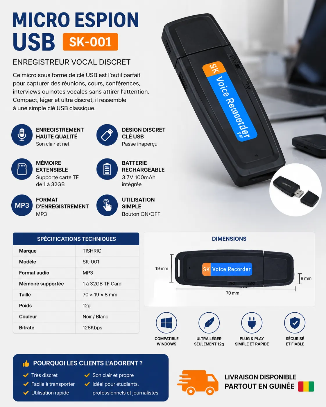 MICRO ESPION USB – ENREGISTREUR VOCAL DISCRET — miniature 2