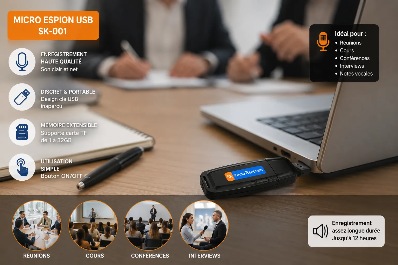 MICRO ESPION USB – ENREGISTREUR VOCAL DISCRET