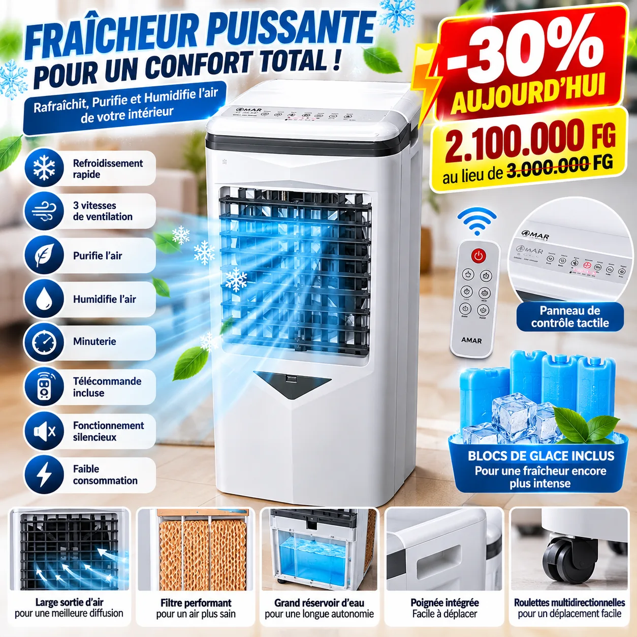 Climatiseur solaire rechargeable 30L — vue 1