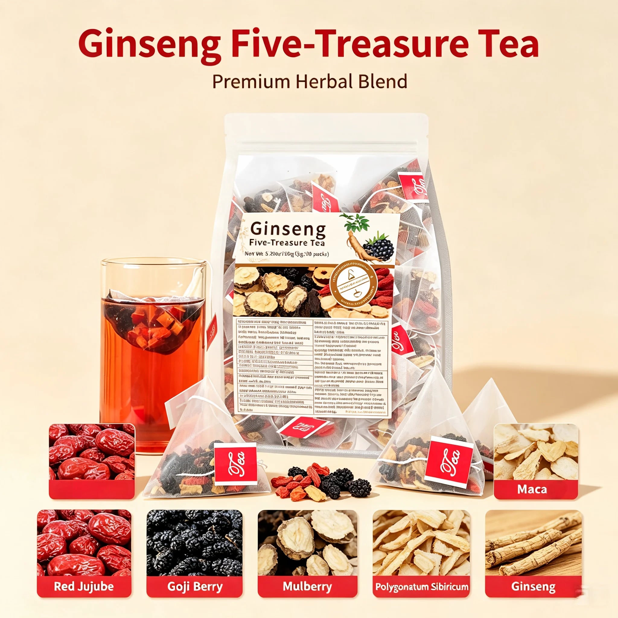 🍵 Thé Ginseng Five-Treasure — Vitalité &amp; Bien-être — miniature 6
