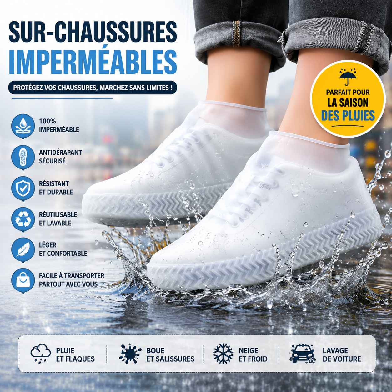 Couvre-chaussures de pluie imperméables réutilisables — miniature 4