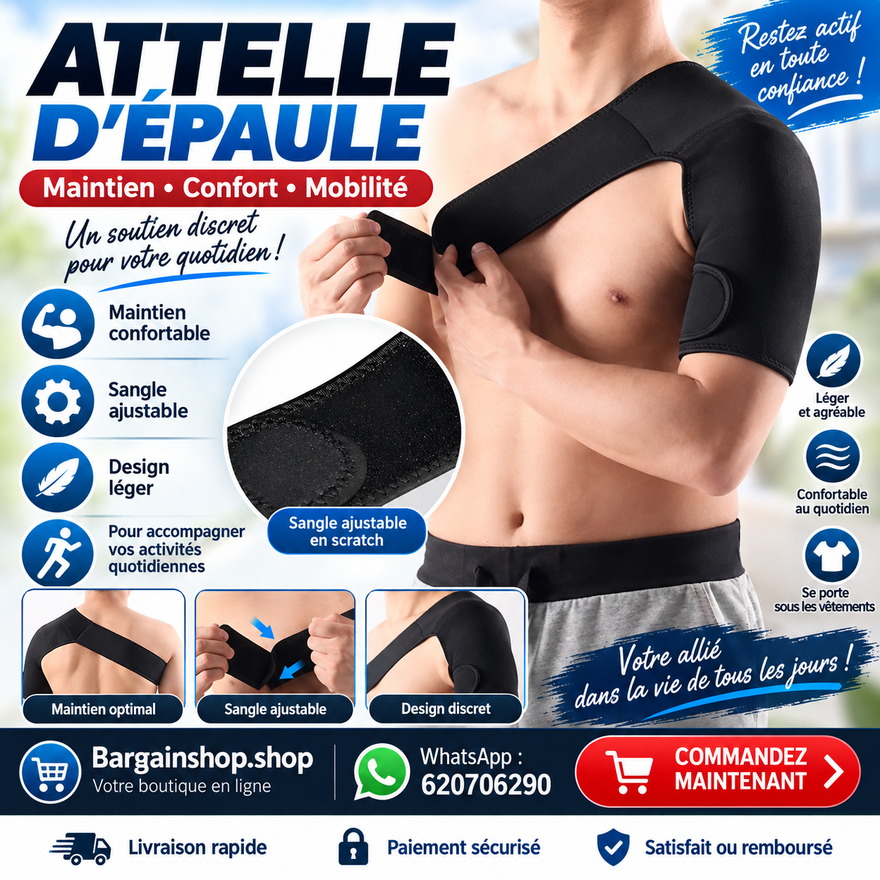 Attelle d'Épaule Ajustable à Compression – Soutien, Stabilité & Soulagement