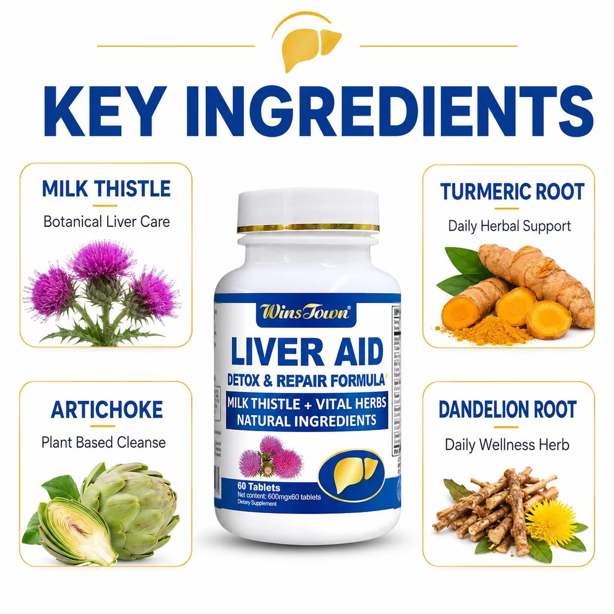 Liver Aid Détox – Chardon-Marie & Curcuma | Revitalisation & Protection du Foie | 60 Comprimés — miniature 2
