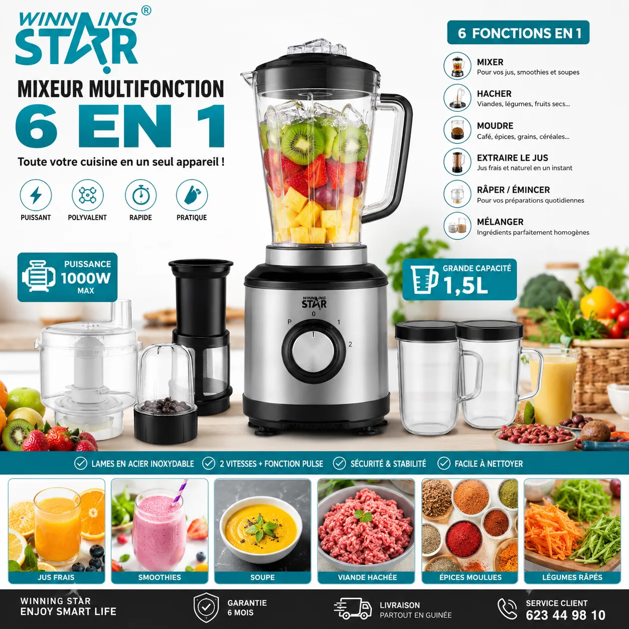 Mixeur Multifonction 6-en-1 Winning Star ST-5960 : Votre Allié Culinaire Ultime — vue 1