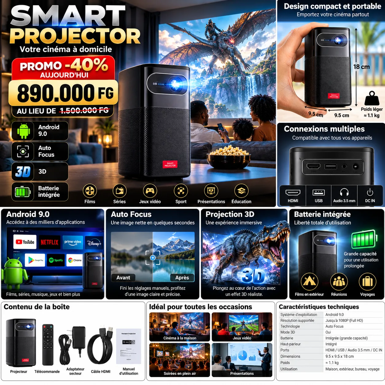 🎬 Projecteur intelligent Android 9.0 — Votre cinéma partout — miniature 2