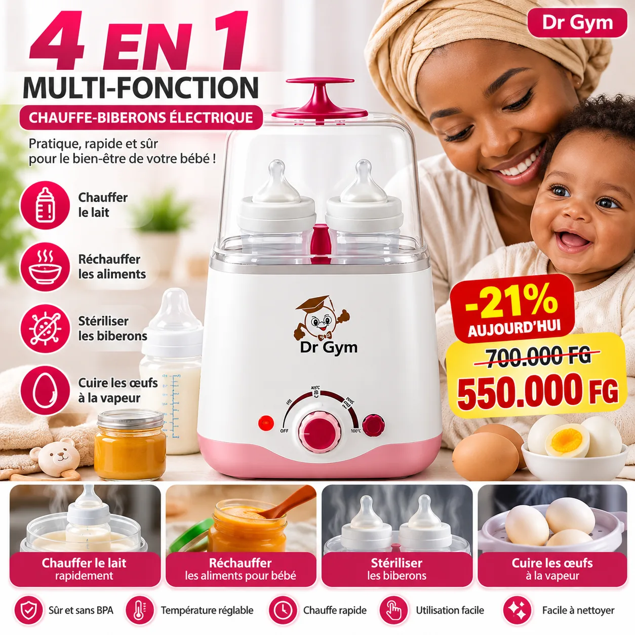 Chauffe-biberon Électrique Portable 4 en 1