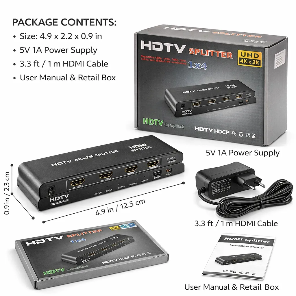 Répartiteur HDTV 1X4 4K Ultra HD – Partagez un signal, quadruplez le plaisir! — miniature 2