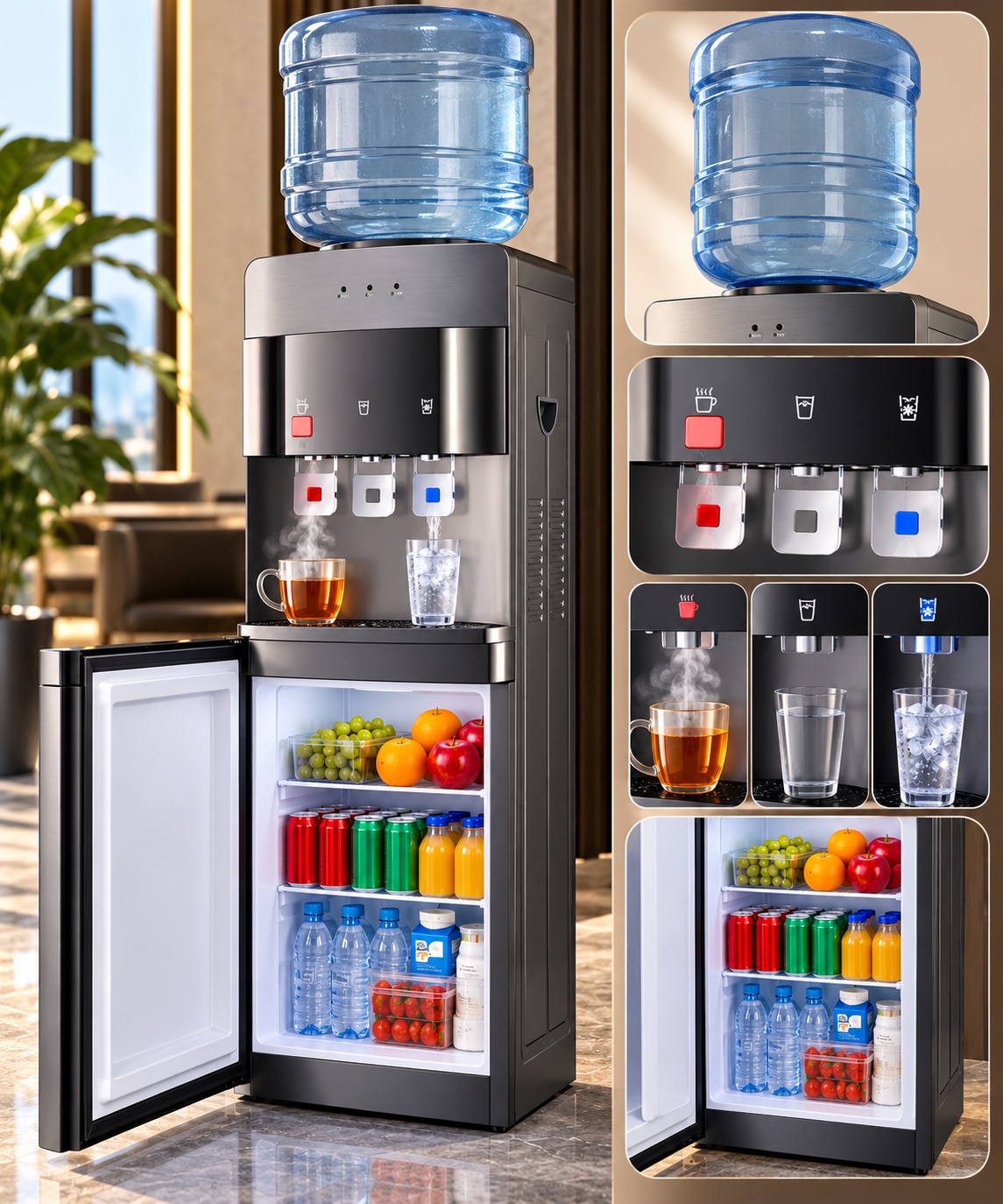 💧 DISTRIBUTEUR D’EAU 4 EN 1 AVEC RÉFRIGÉRATEUR INTÉGRÉ