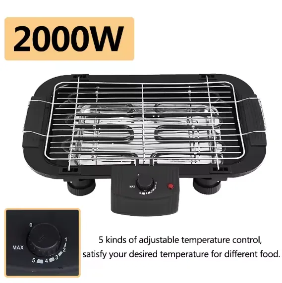 Grill électrique multifonction sans fumée domestique 2000W, plaque de cuisson pour barbecue d'intérieur, Machine à griller avec contrôle de la température — miniature 2