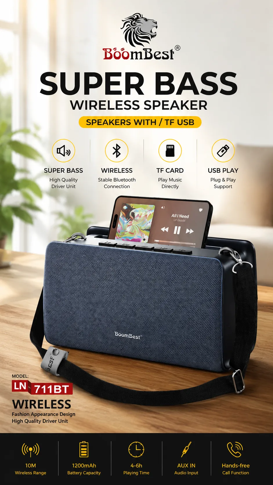 BoomBest LN-711BT – Enceinte Bluetooth Portable Super Bass — miniature 2