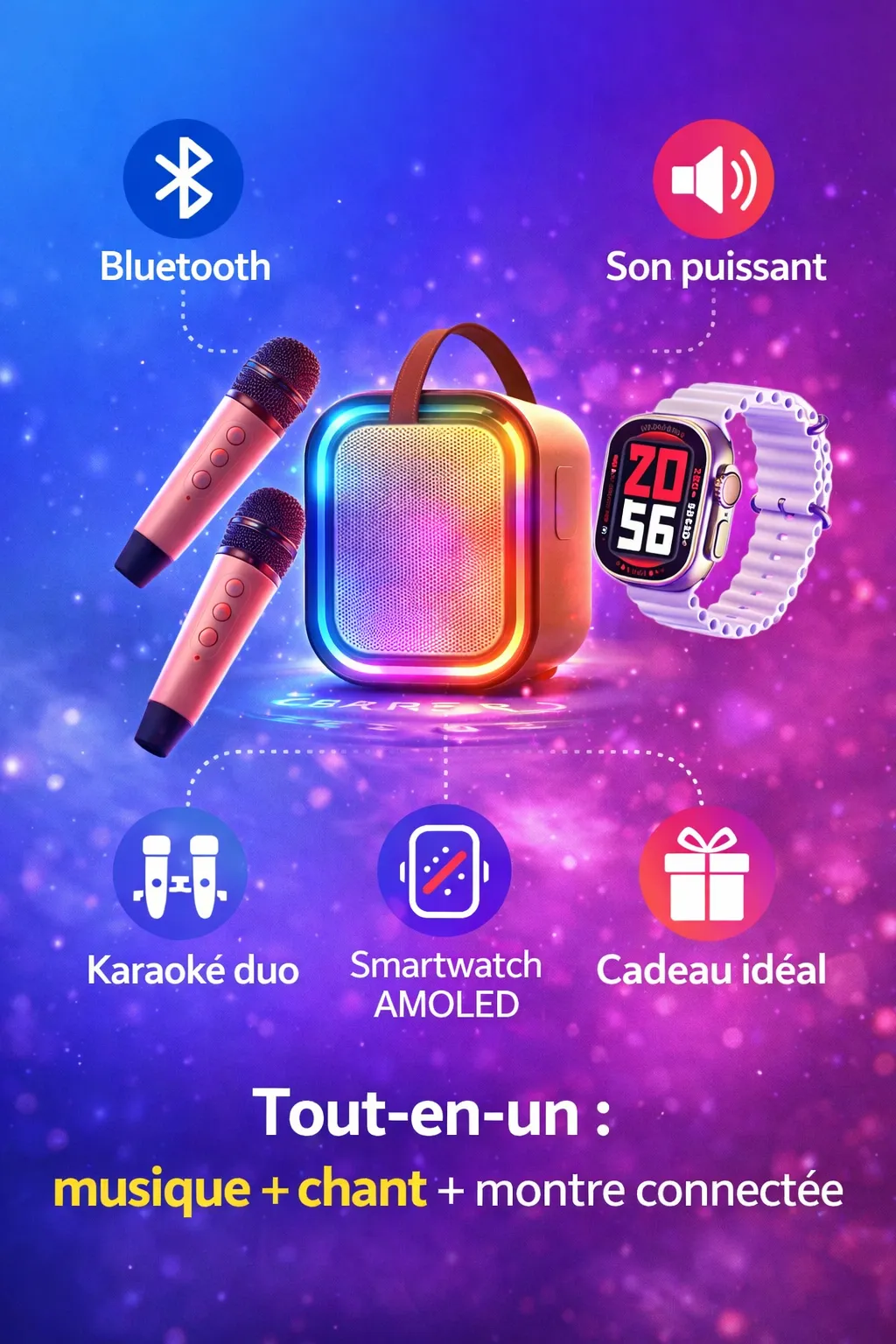 🎤⌚ H83 PLUS – Pack Karaoké &amp; Smartwatch Bluetooth (Speaker + Watch) — miniature 4