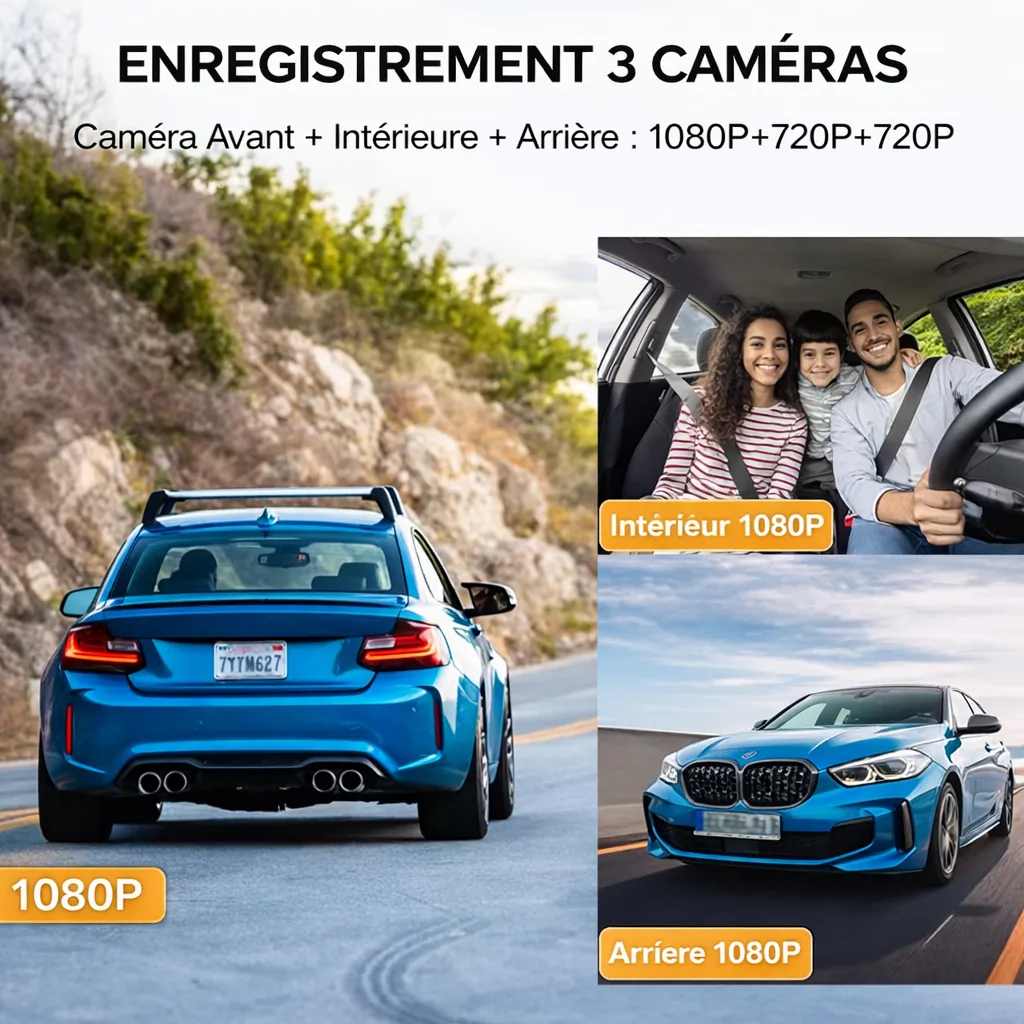 🚗 Caméra Embarquée 3 Caméras 1080P – WiFi Intégré & Vision Nocturne — miniature 3