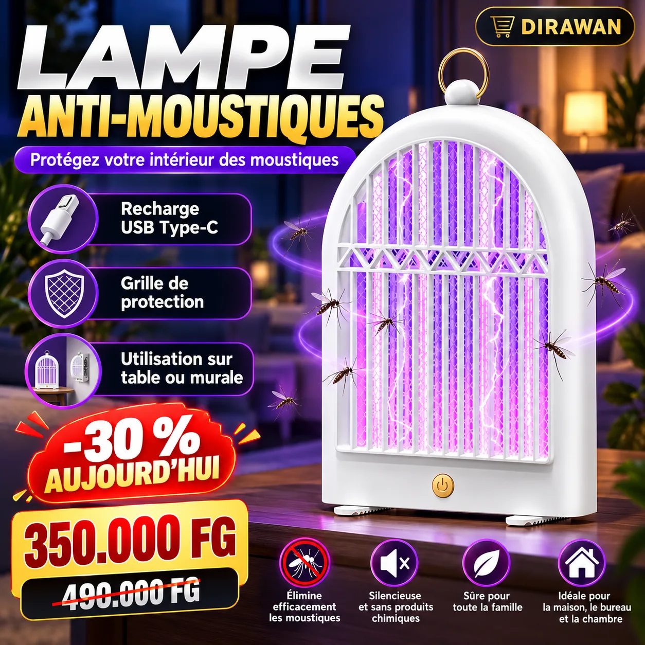 lampe anti-moustiques à choc électrique transfrontalier