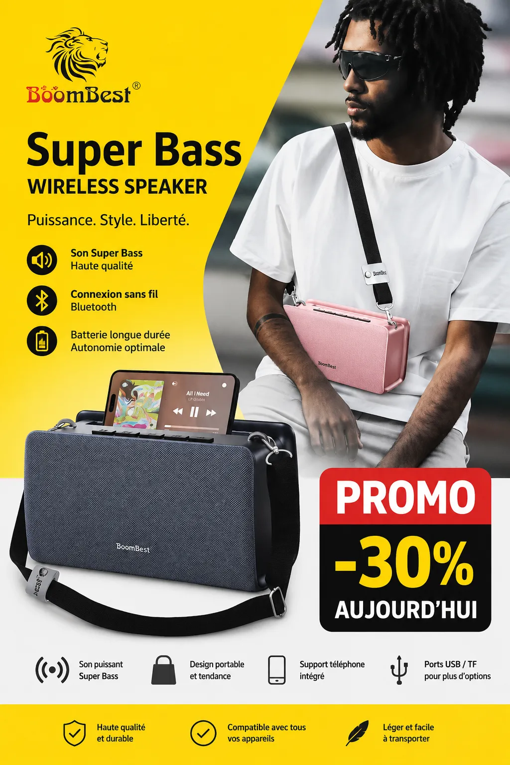 BoomBest LN-711BT – Enceinte Bluetooth Portable Super Bass — vue 1