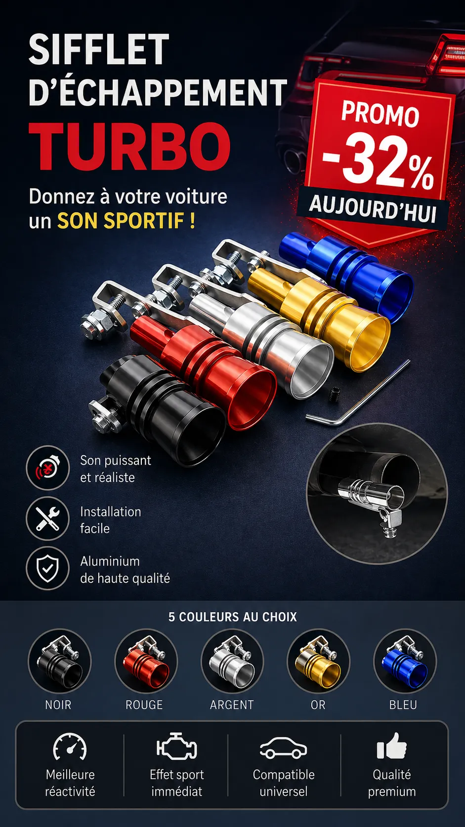Sifflet d’Échappement Turbo – Effet Son Sport Instantané — vue 1