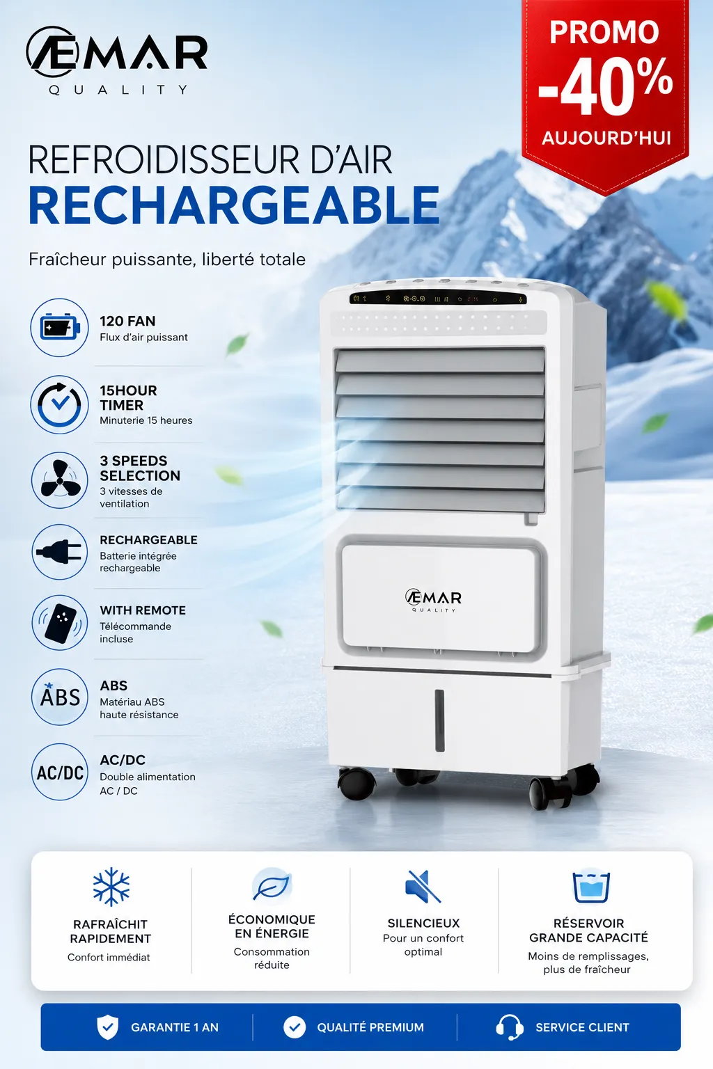 Refroidisseur d'Air Rechargeable AEMAR AEM1181 - Fraicheur Intense et Sans Fil — vue 1