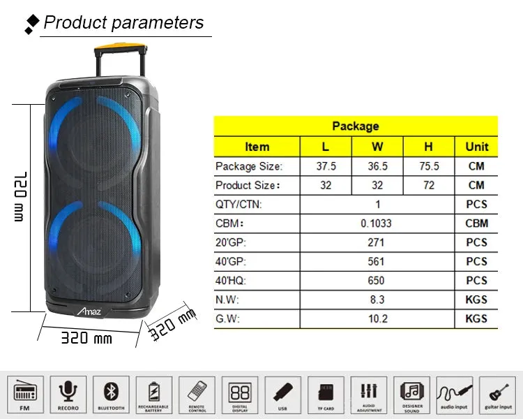 Enceinte Bluetooth Party Box 308 AMAZ - Double 8 Pouces avec LED — miniature 5