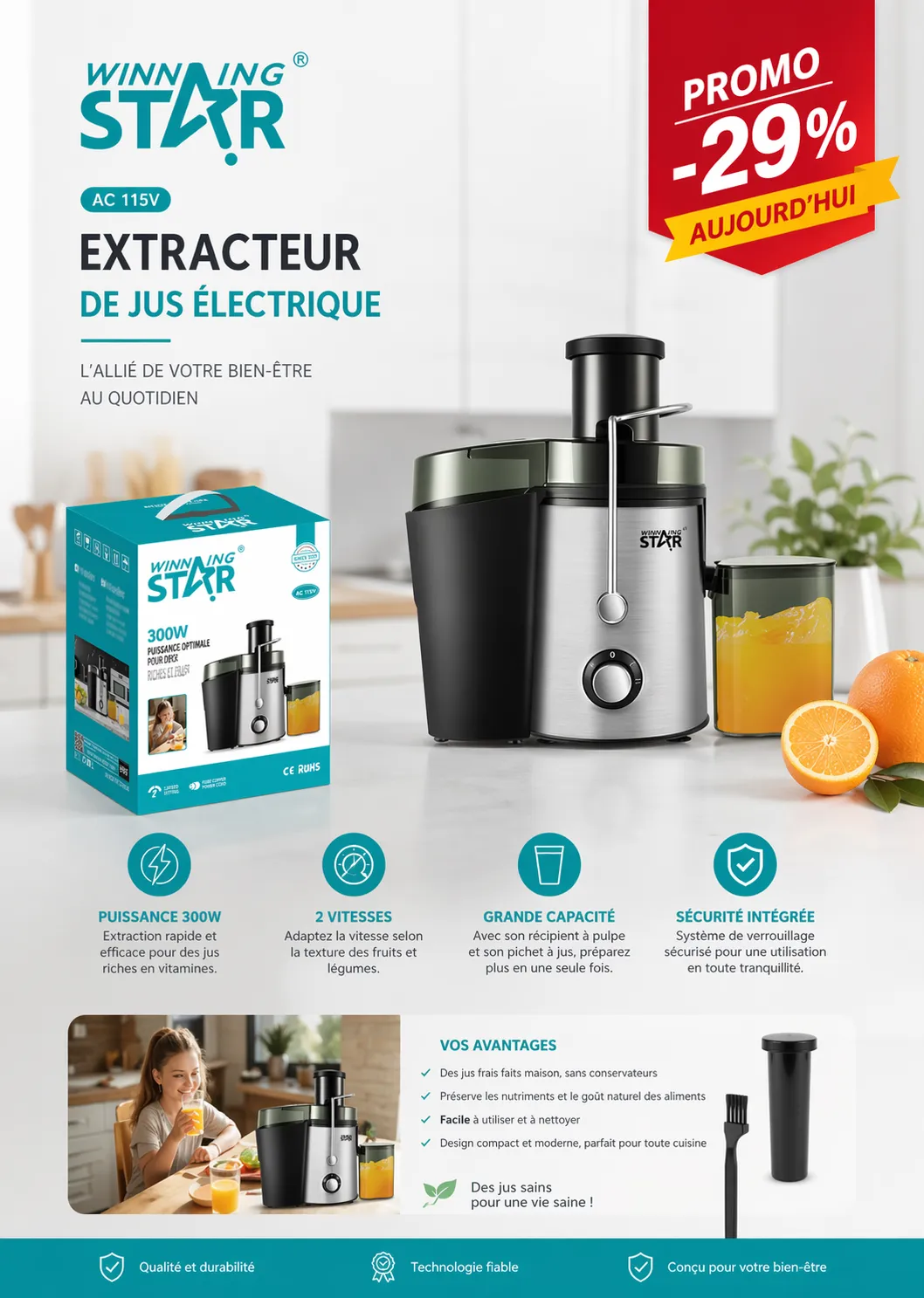 Extracteur de jus 500ml Winning star