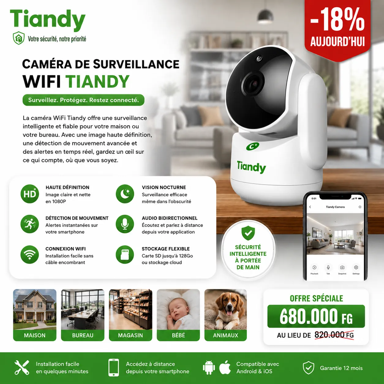 Caméra de Surveillance WiFi Tiandy — vue 1