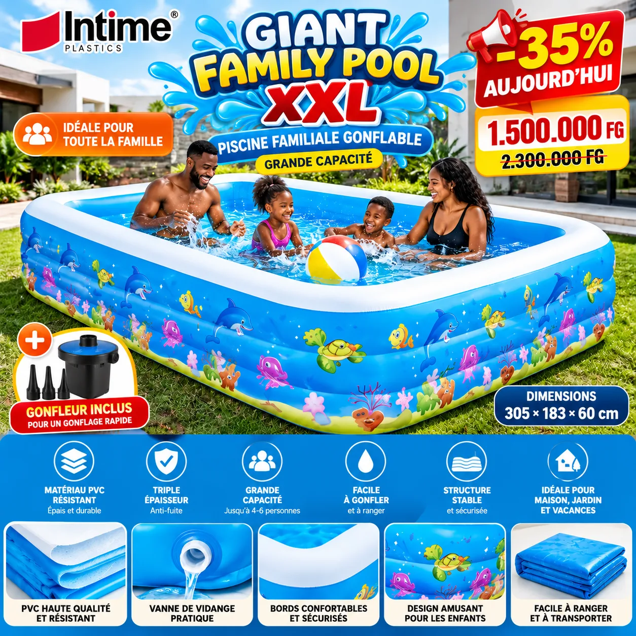 🏖️ Piscine Gonflable Giant Family Pool XXL— 305 × 183 × 60 cm