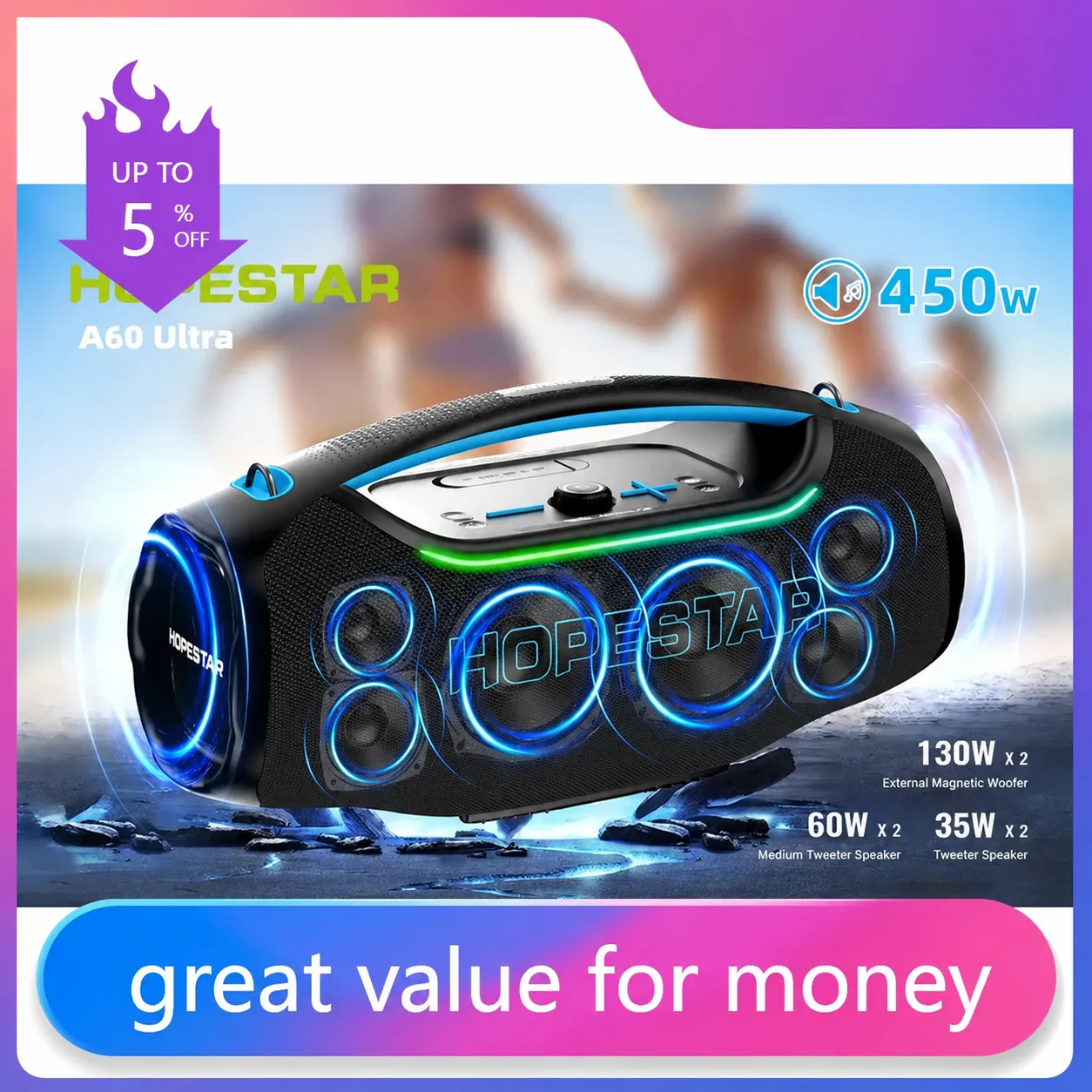 Hopestar A60 Ultra Enceinte Bluetooth de Soirée Haute Fidélité à 450W — miniature 4