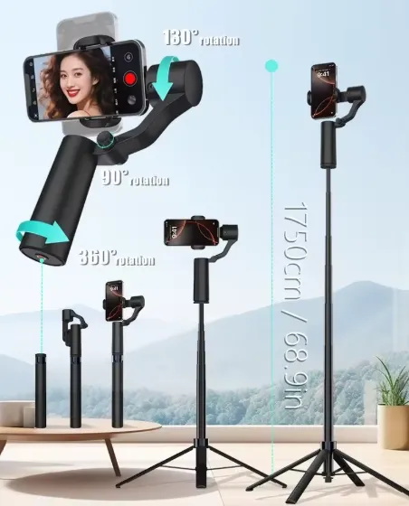 📱 Stabilisateur 3-en-1 – Selfie Stick + Trépied — miniature 3