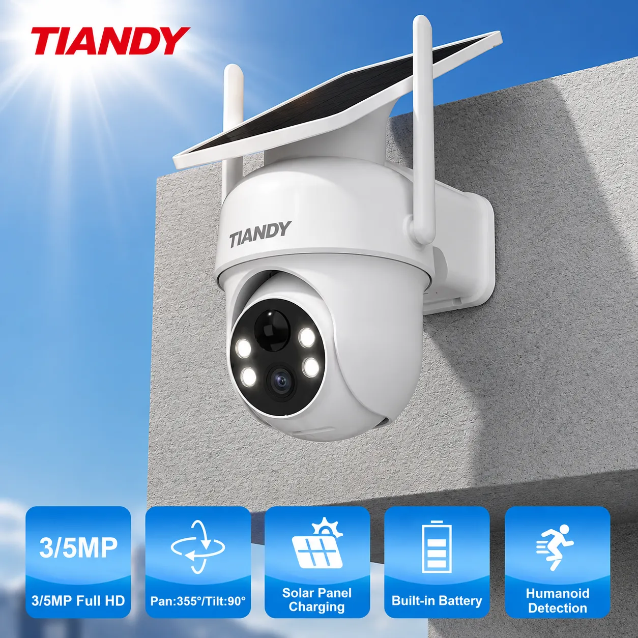 Caméra Solaire Intelligente Tiandy – Sécurité 24h/24, Sans Électricité — miniature 5