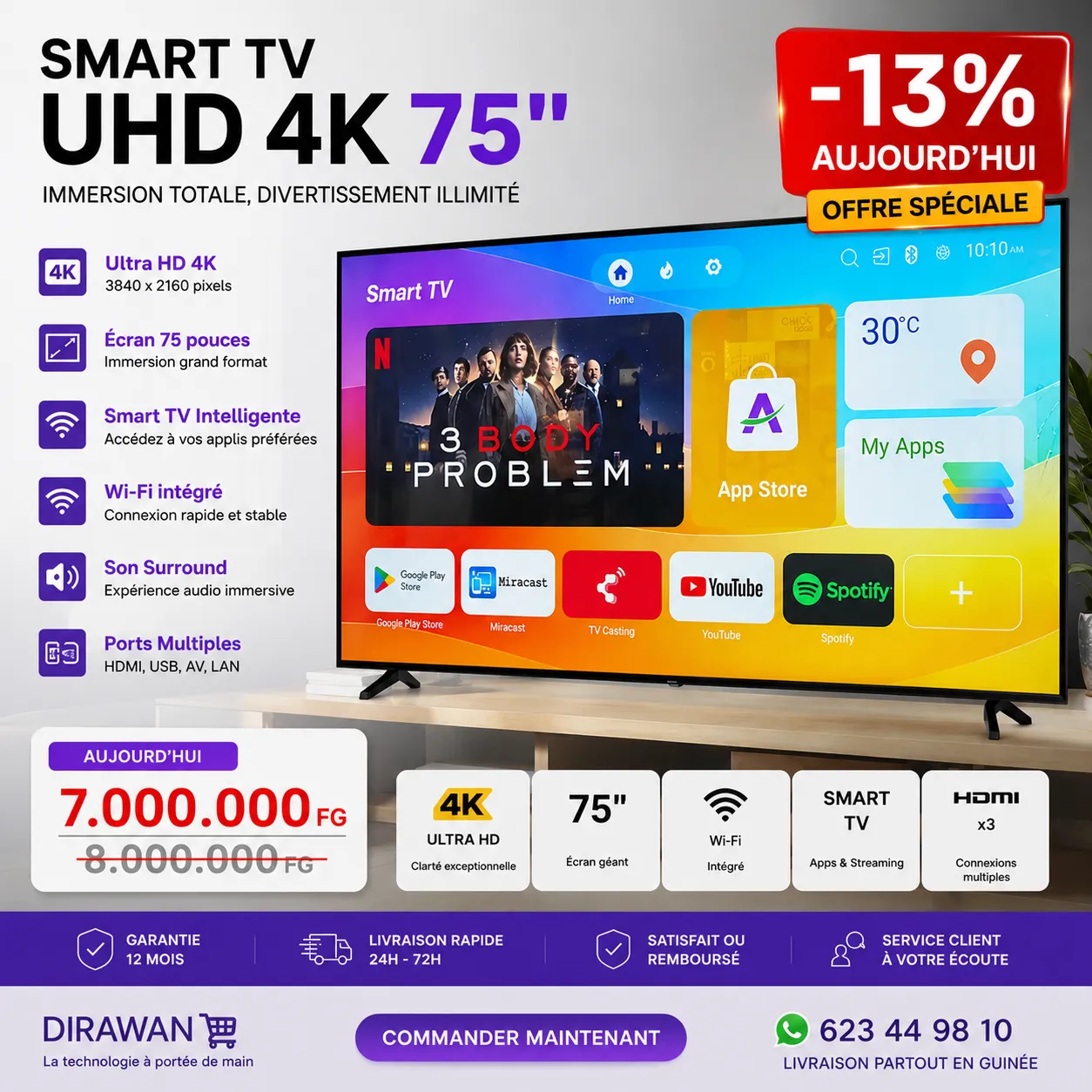 Smart TV UHD 4K 75" Frameless - Plongez au Cœur de l'Image — vue 1