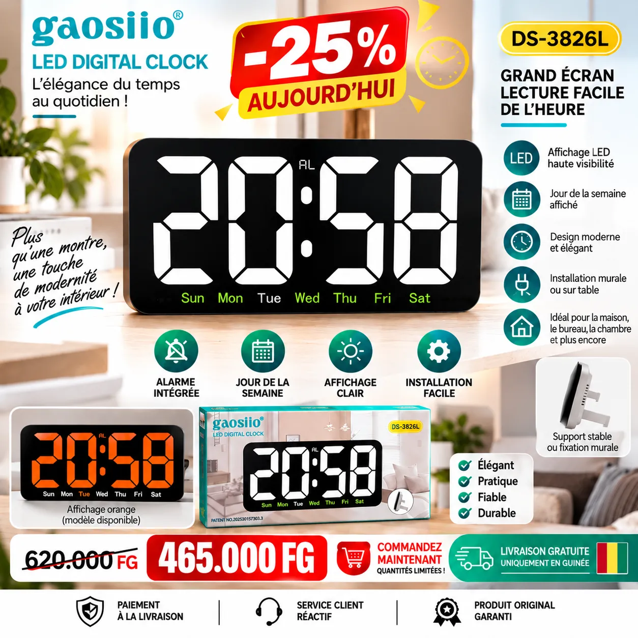 Horloge Numérique murale LED