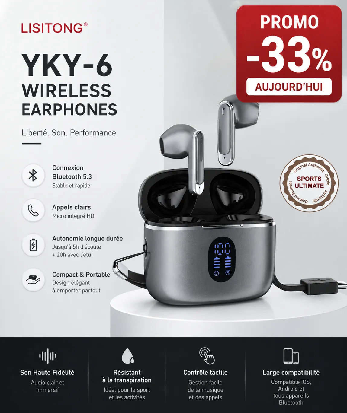 Écouteurs Sans Fil Premium avec Réduction de Bruit & Power Bank Intégré — vue 1