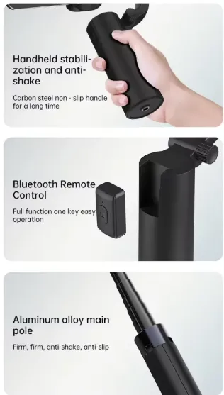 📱 Stabilisateur 3-en-1 – Selfie Stick + Trépied — miniature 4