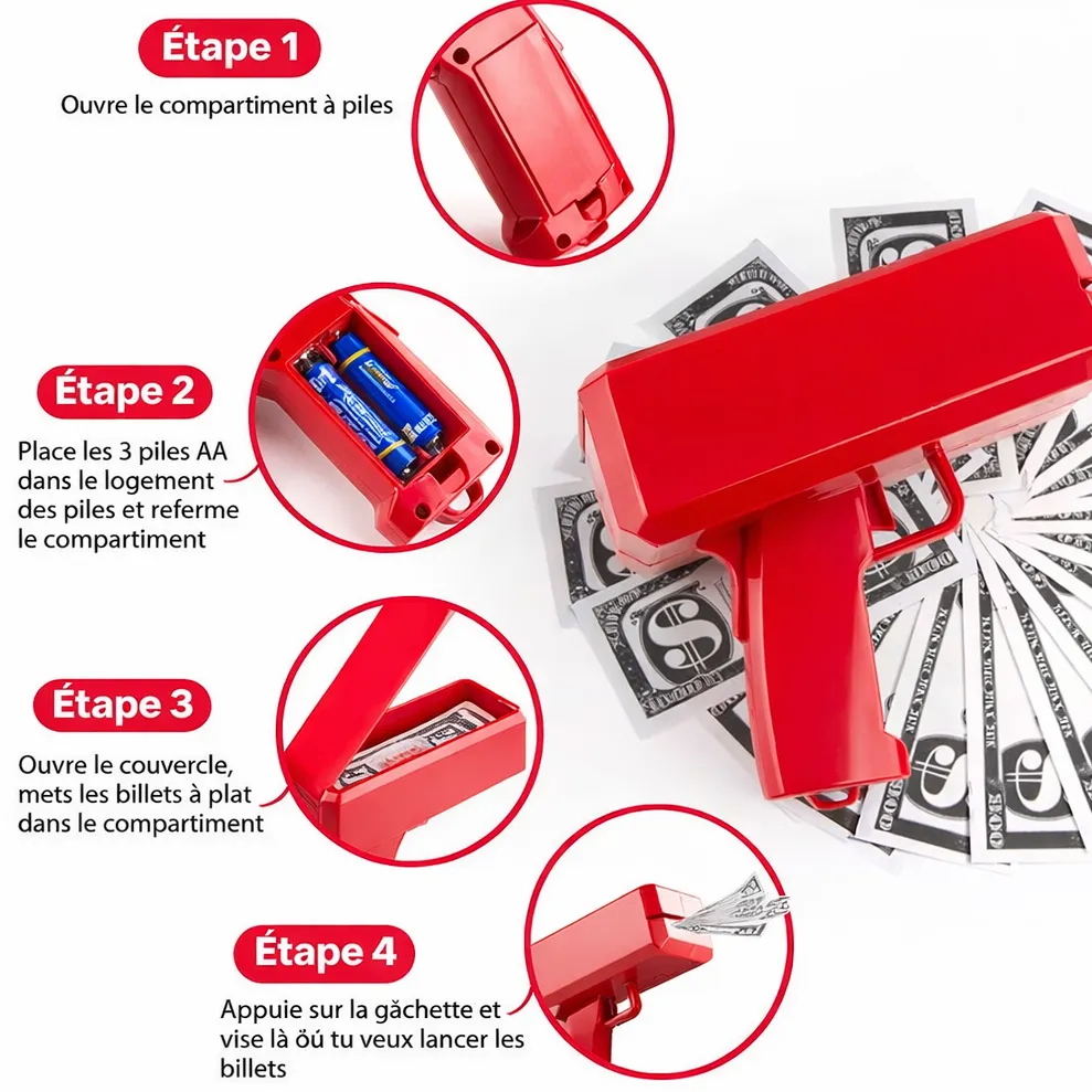 Pistolet à Billets Money Gun Rouge – Effet Show Instantané — miniature 7