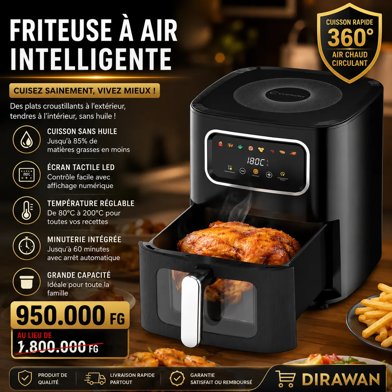 Friteuse à Air Chaud Numérique 4,5L- Cuisine Saine et Facile — vue 1