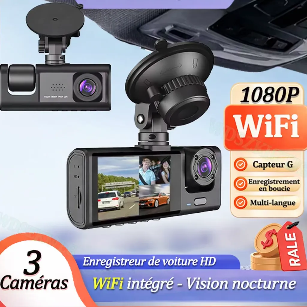🚗 Caméra Embarquée 3 Caméras 1080P – WiFi Intégré & Vision Nocturne — miniature 2
