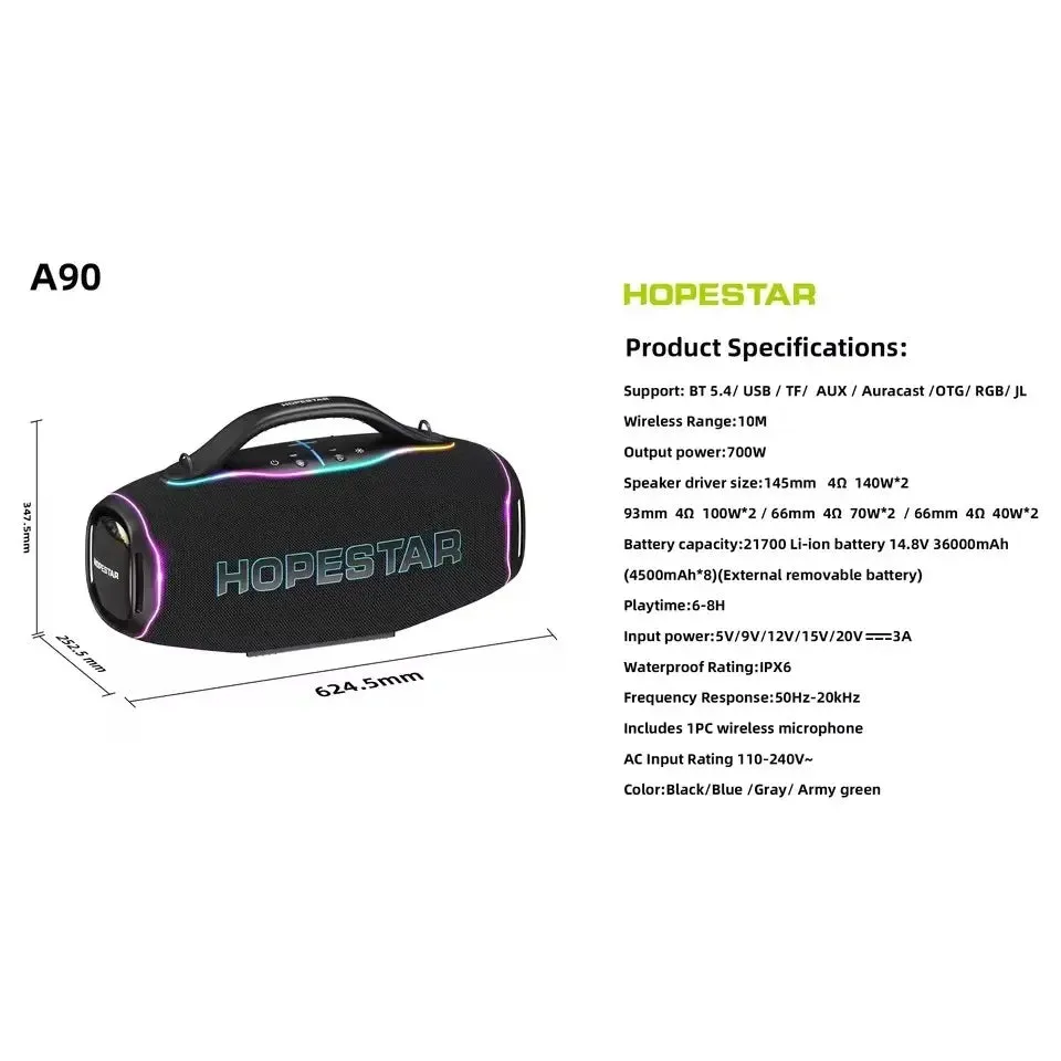 Enceinte Bluetooth HOPESTAR A90 - Puissance Sonore 700W et Karaoké RGB — miniature 7