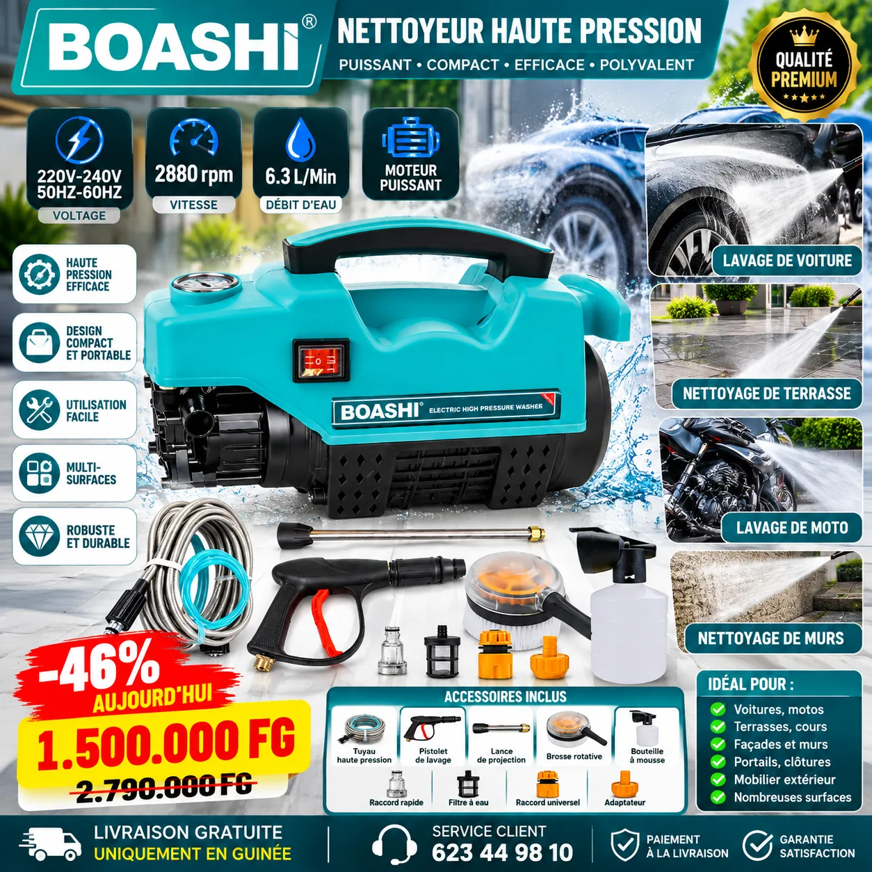 🧼 Nettoyeur Haute Pression BOASHI BS-77001