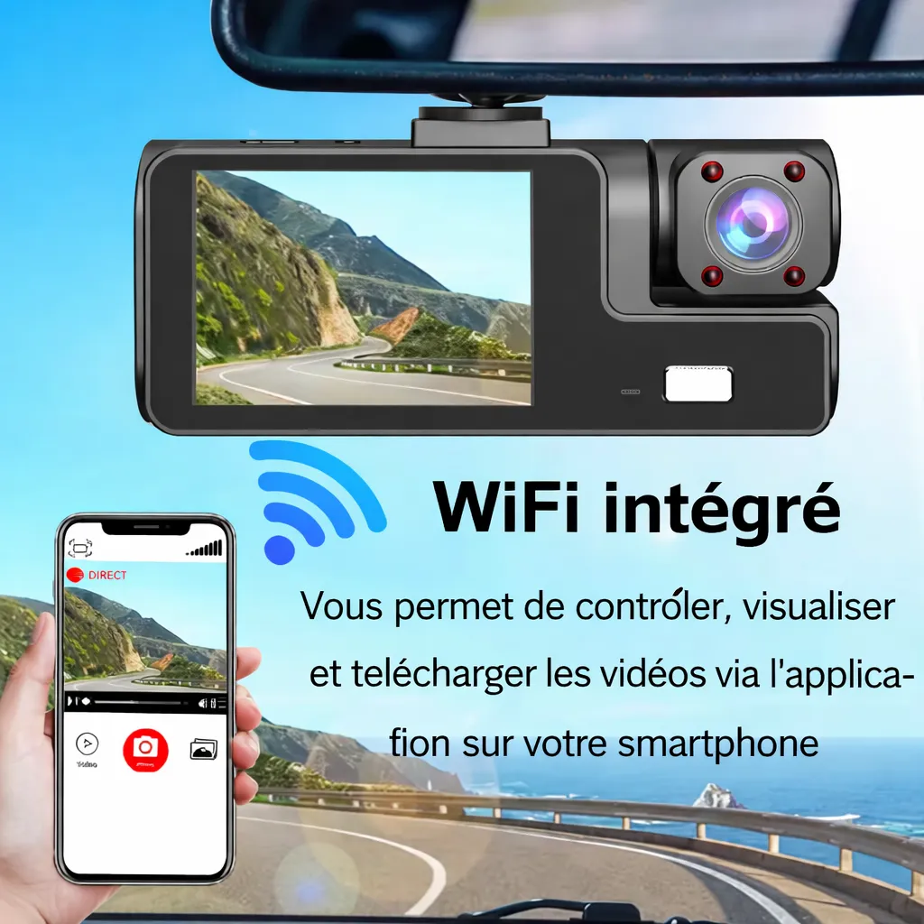 🚗 Caméra Embarquée 3 Caméras 1080P – WiFi Intégré & Vision Nocturne — miniature 4