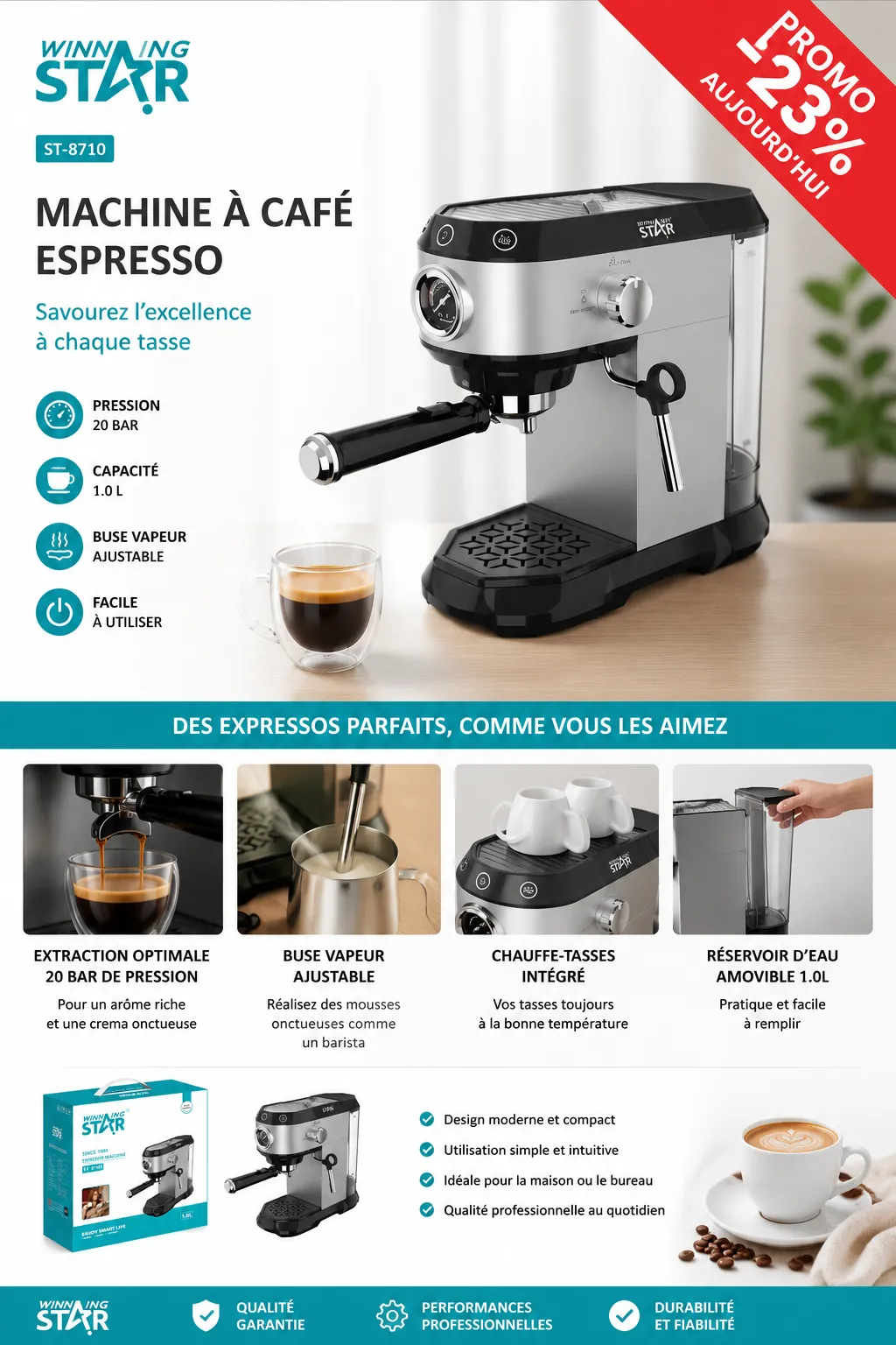 Cafetière Expresso ST-9709 : Votre Rituel Café Réinventé — vue 1