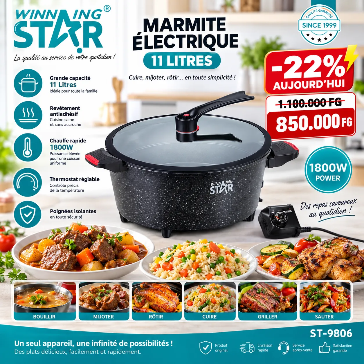 🍲 Marmite Électrique WINNING STAR 11 Litres – 1800W — vue 1