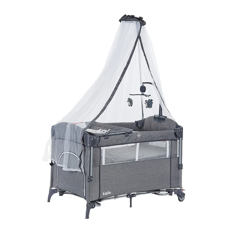 Lit bébé multifonctionnel simple avec moustiquaire, pliable, amovible, parc pour enfants patchwork, lit cododo avec jouets — miniature 6