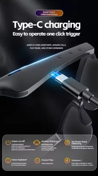 lunettes Bluetooth XG88 Pro Sans Fil BT Lunettes de Soleil avec Microphone et Haut-parleurs Intégrés Commande Tactile Assistant Vocal pour Hommes Femmes — miniature 3