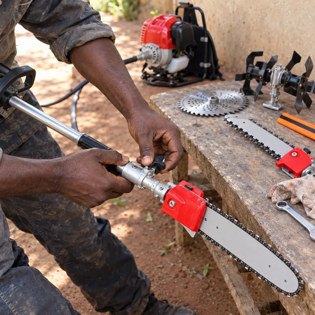 Montage d'un accessoire sur l'arbre de la machine