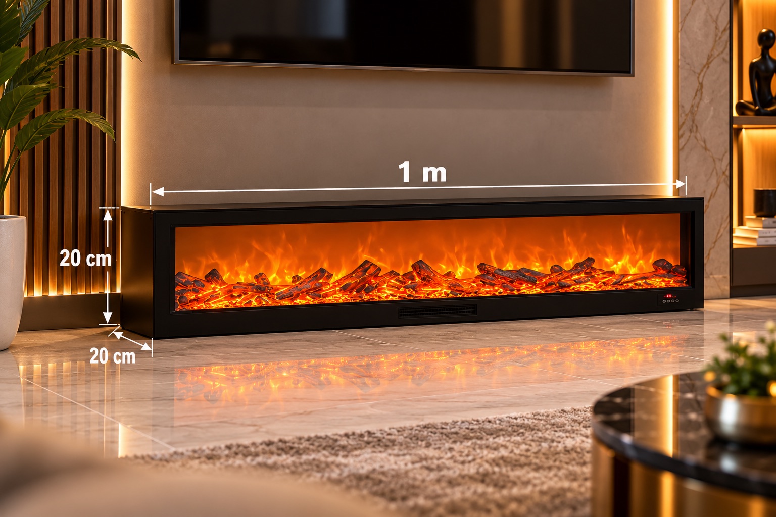 Cheminée Décorative LED Noire 1 m – Effet Flammes Élégant pour Salon — vue 1