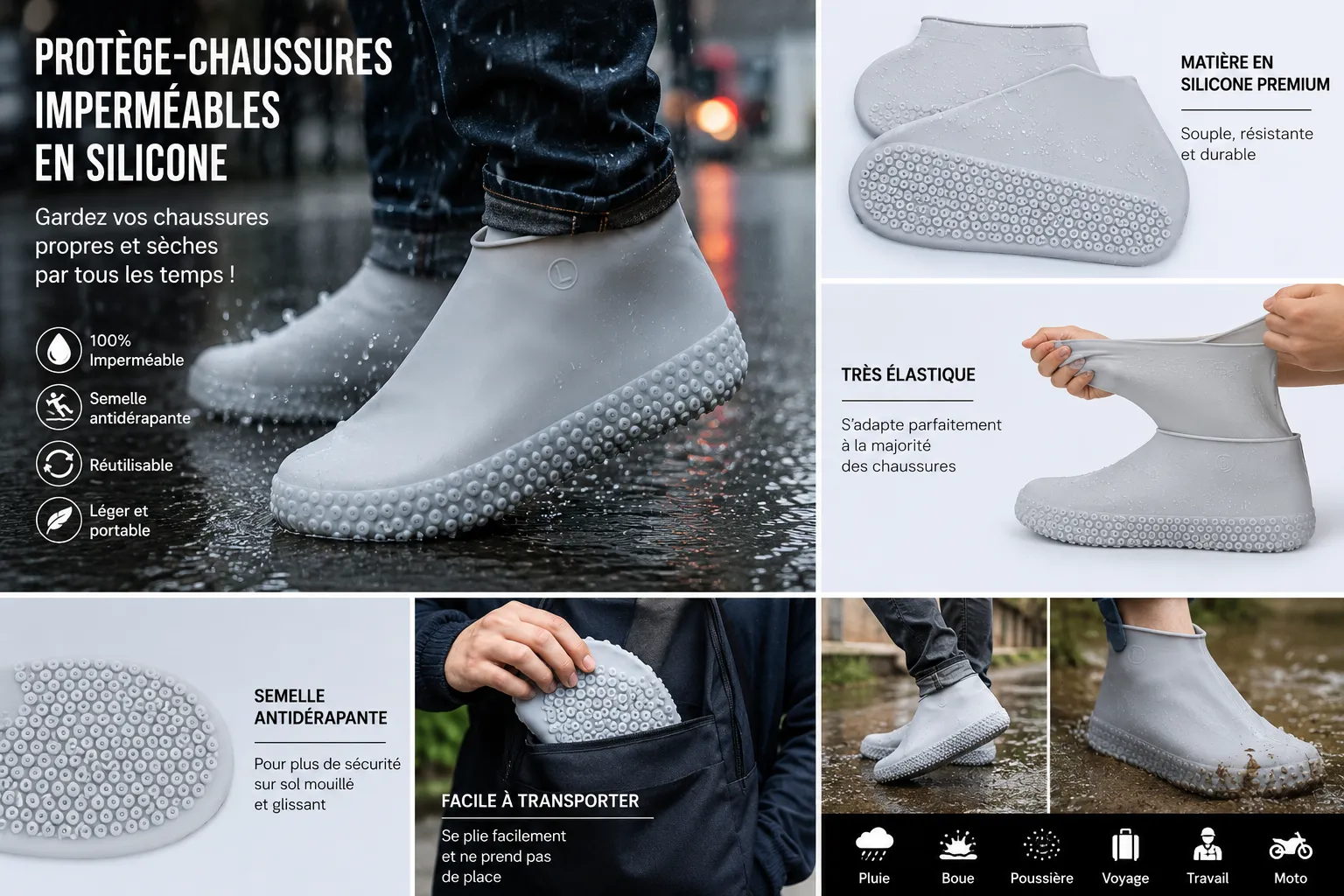 Protège-Chaussures Imperméables en Silicone – Gardez Vos Chaussures Toujours Propres et Sèches !