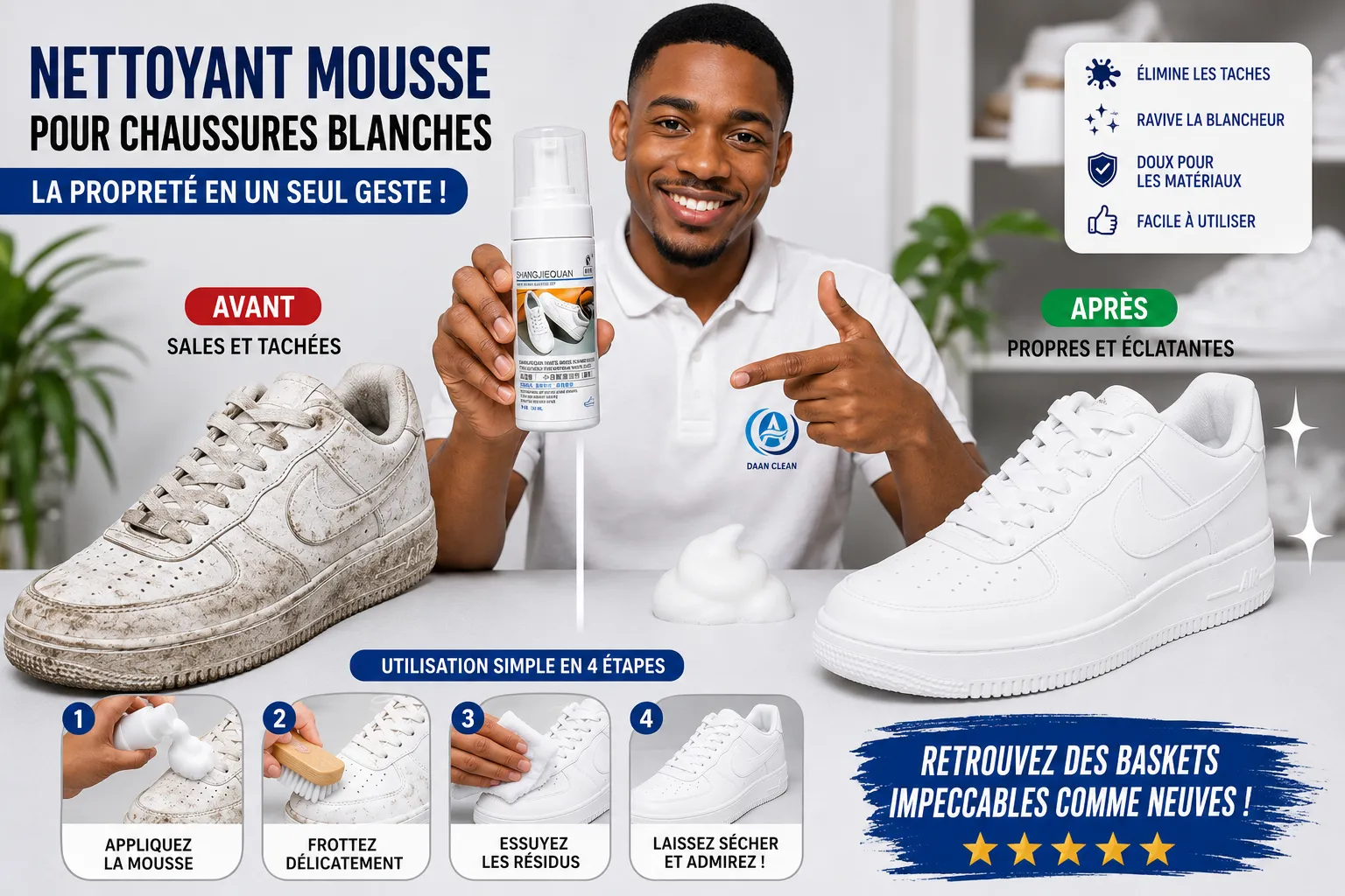 Nettoyant Mousse pour Chaussures Blanches