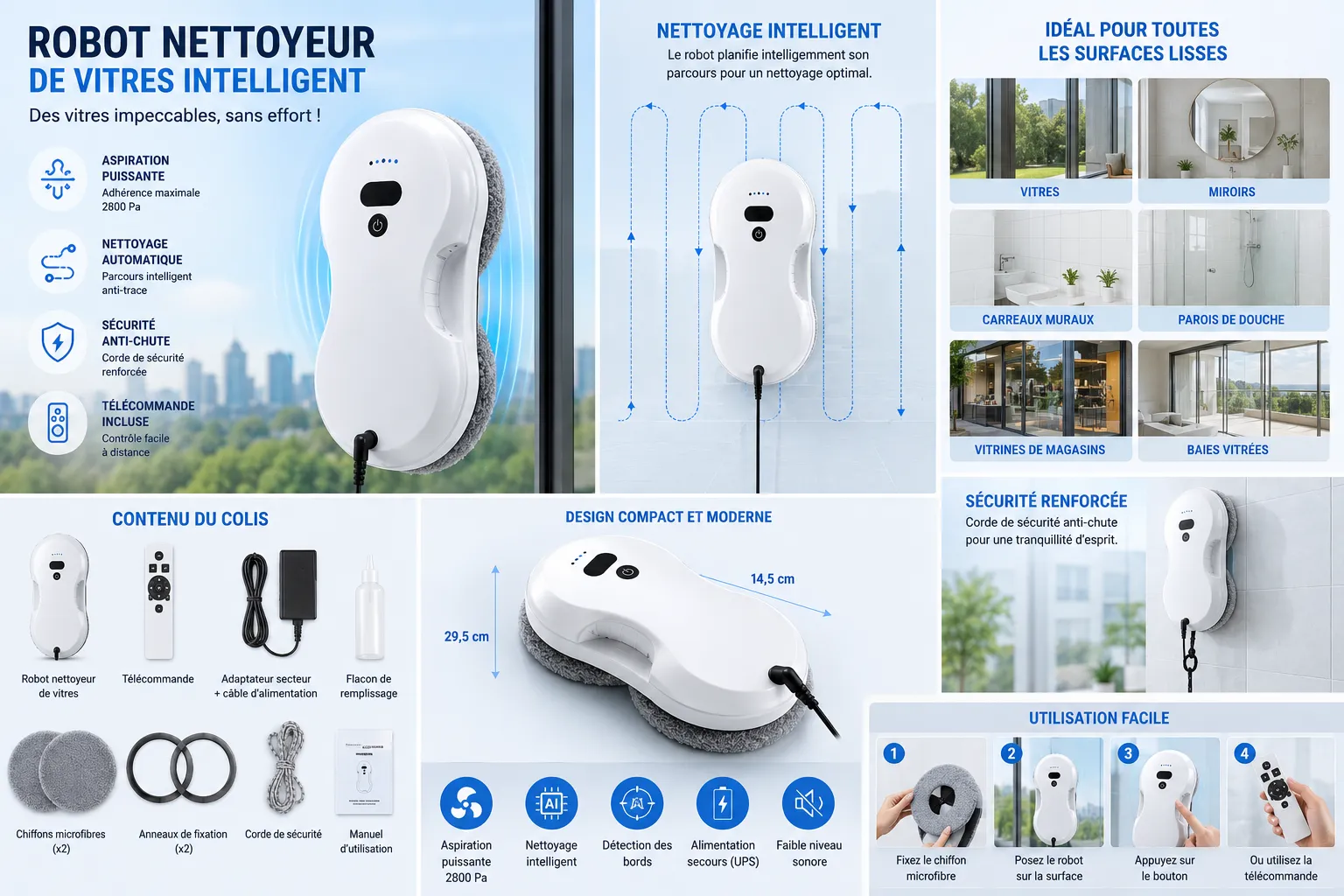 🪟 ROBOT NETTOYEUR DE VITRES ET CARREAUX MURAUX INTELLIGENT