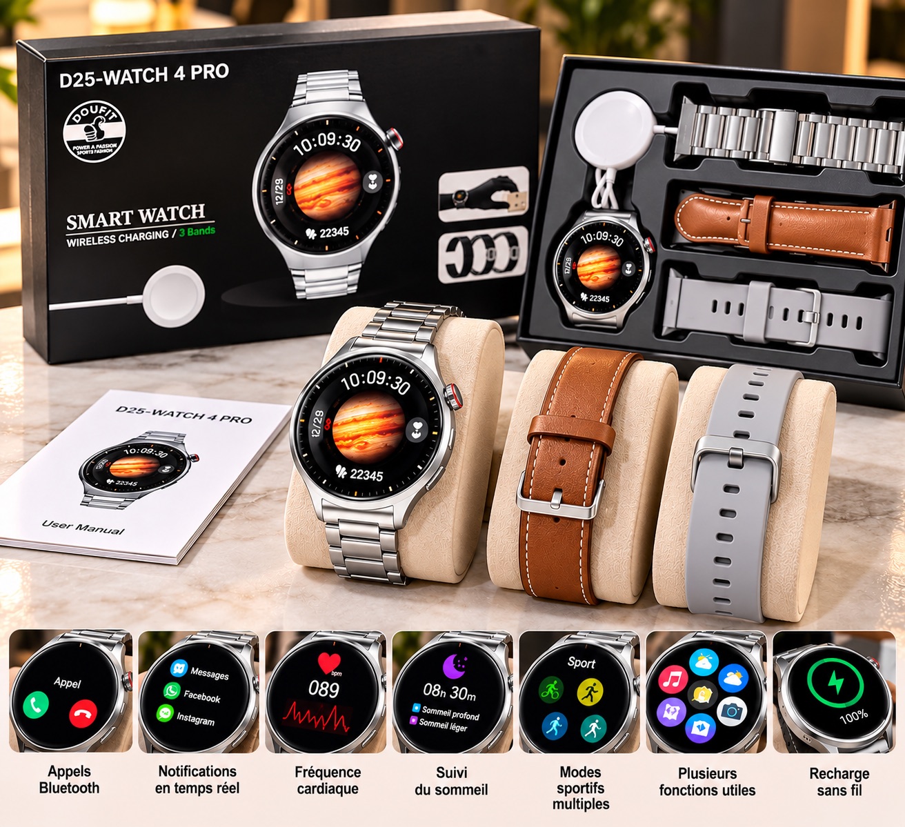 ⌚ D25-WATCH 4 PRO — 1 MONTRE, 3 STYLES, UNE VRAIE ASSISTANTE AU QUOTIDIEN — miniature 2